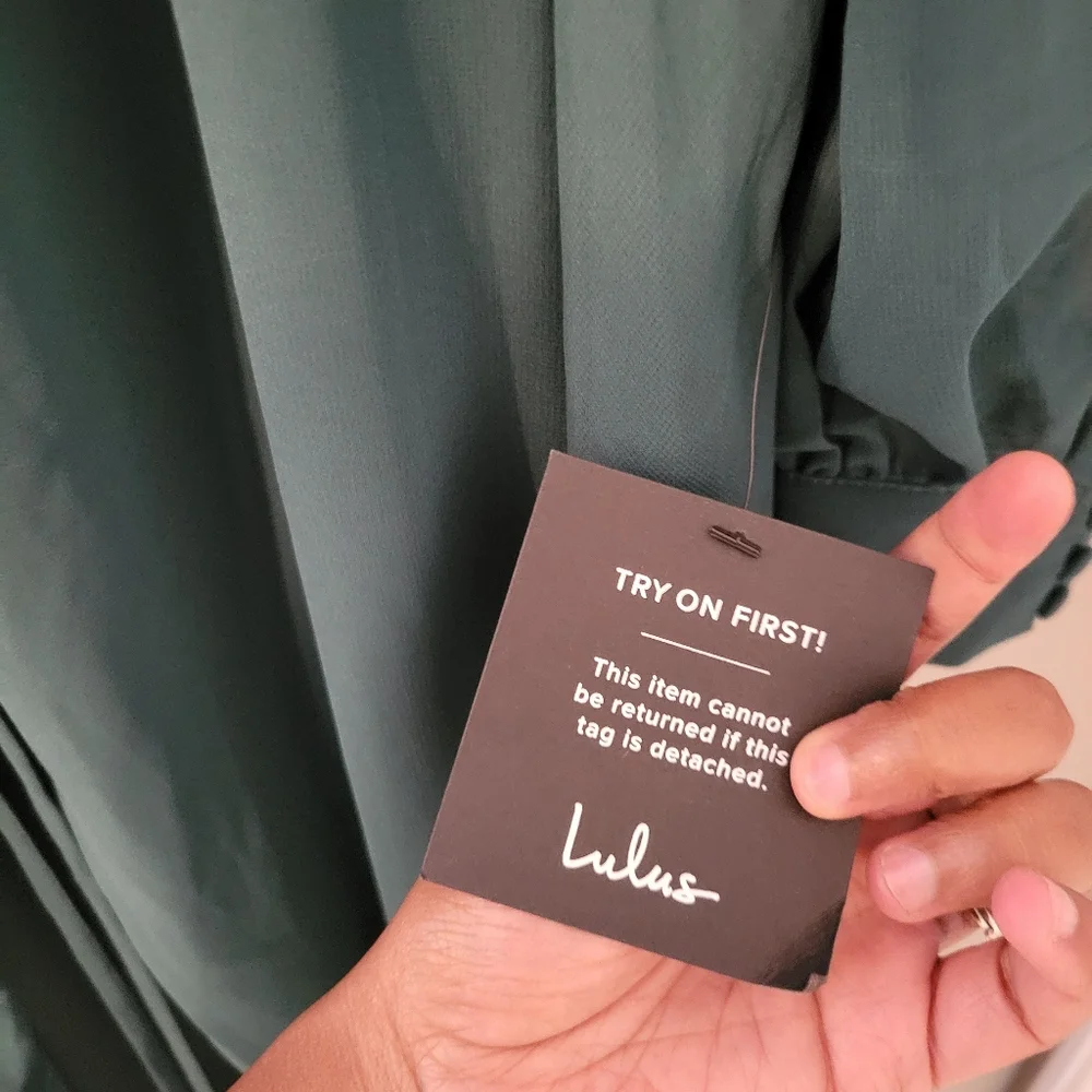 Lulu's Emerald Green Long Sleeve Wrap Gown Bohemian Bridesmaid Dress. Size XL - Picture 10 of 12